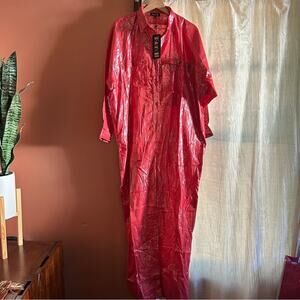 Suzie Kondi Lurex Utility Jumpsuit Crimson Red Long Sleeve Collar NWT Size M/L